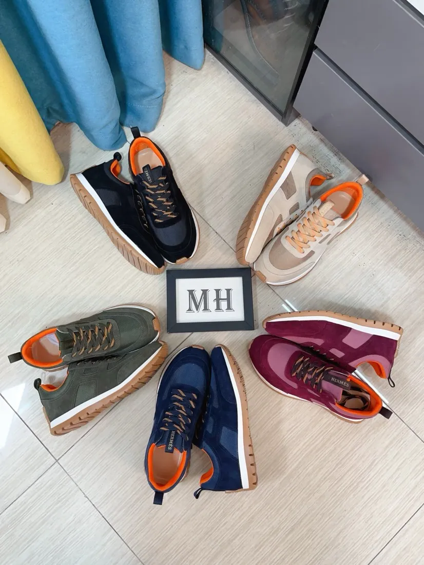 Men's shoes 💰440🌸🌸[HERMES] Hermès sneakers, the upper is made of calfskin and mesh, imported materials, full of texture, the lightweight sole is decorated with contrasting patterns, creating a versatile fashion style. Size: 38-44
